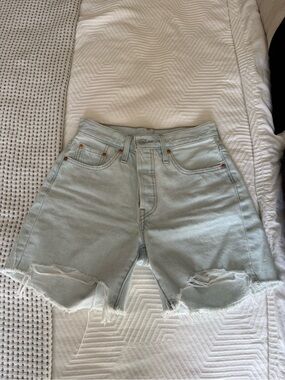 Levi's Light Blue High-Waist Long Denim Shorts